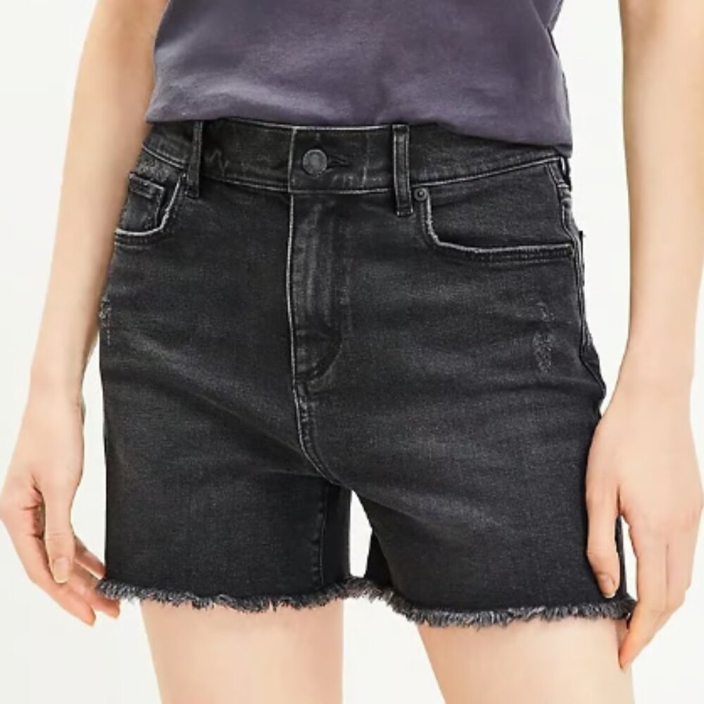 LOFT Frayed Cut Off Denim Shorts | Black Wash Denim Shorts | Size 8 (29) | NWOT